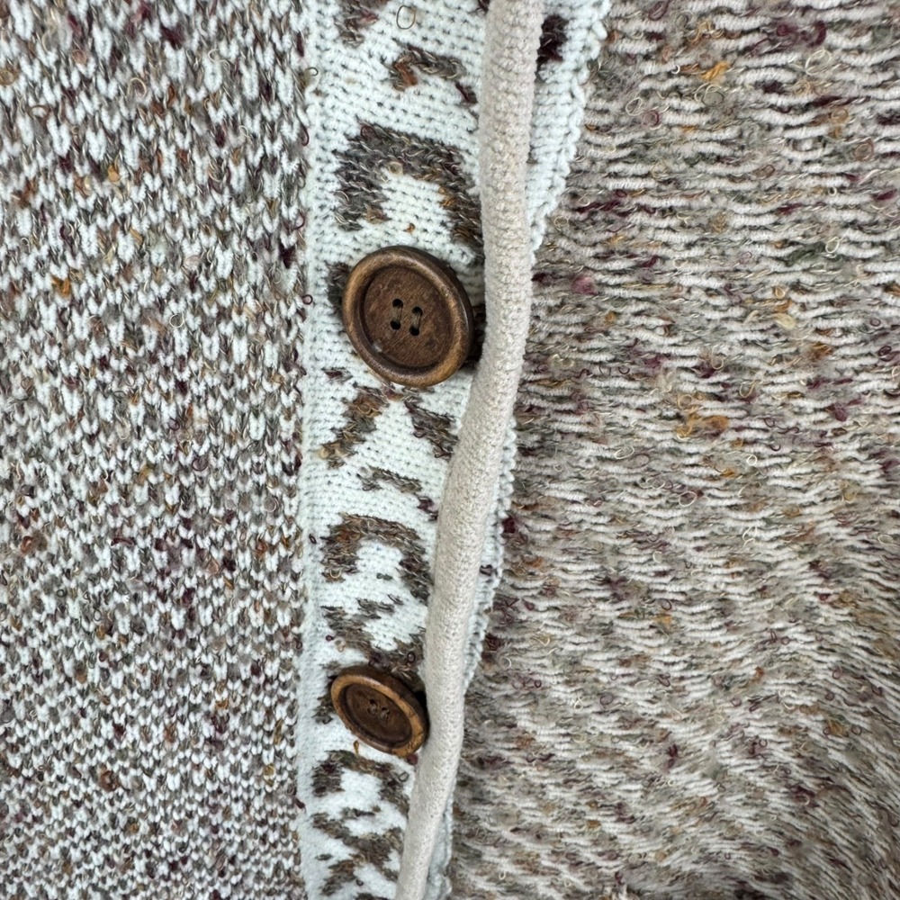 Coldwater Creek Patchwork Knit Cardigan Sweater Brown Tan Fringed Pockets Size L - Picture 4 of 7
